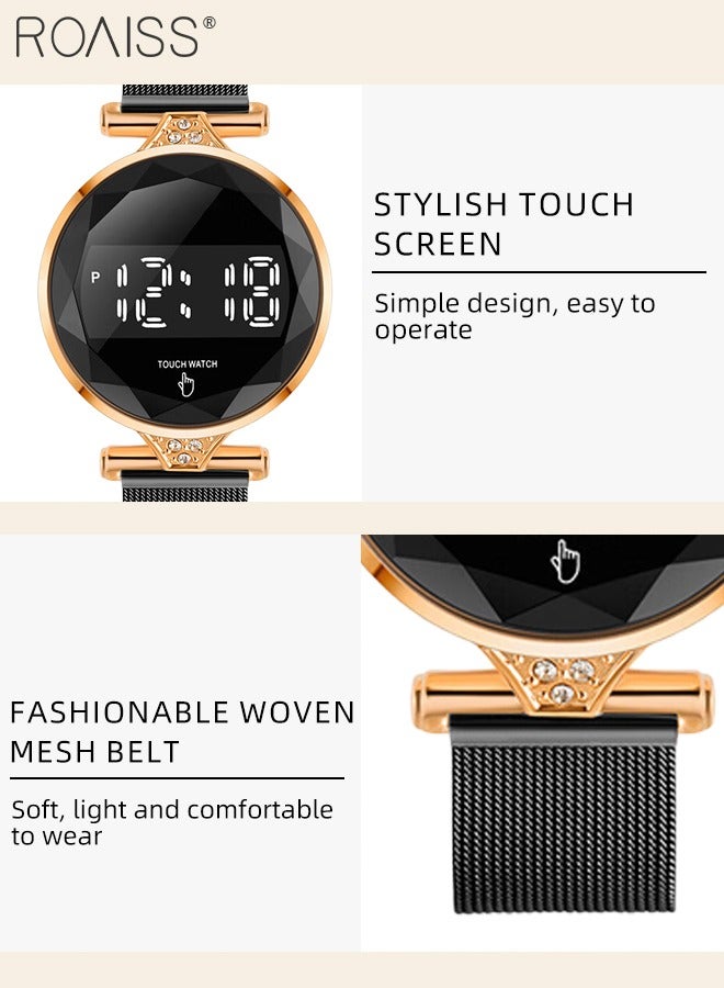 roaiss Women's LED Touch Screen Electronic Watch, Digital Display Round Dial, Multifunction Luxurious Waterproof Wristwatch as Gift for Women - Image 5