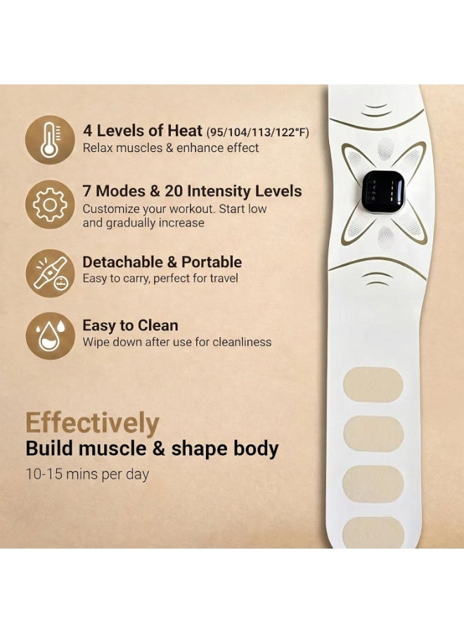 L LULONG EMS Abdominal Massage Belt with Heat, Electric Muscle Stimulator Waist Trainer, Wireless Belly Slimming Massager, Heating Waist Belt with Extra Extension Strap USB Rechargeable - Image 5