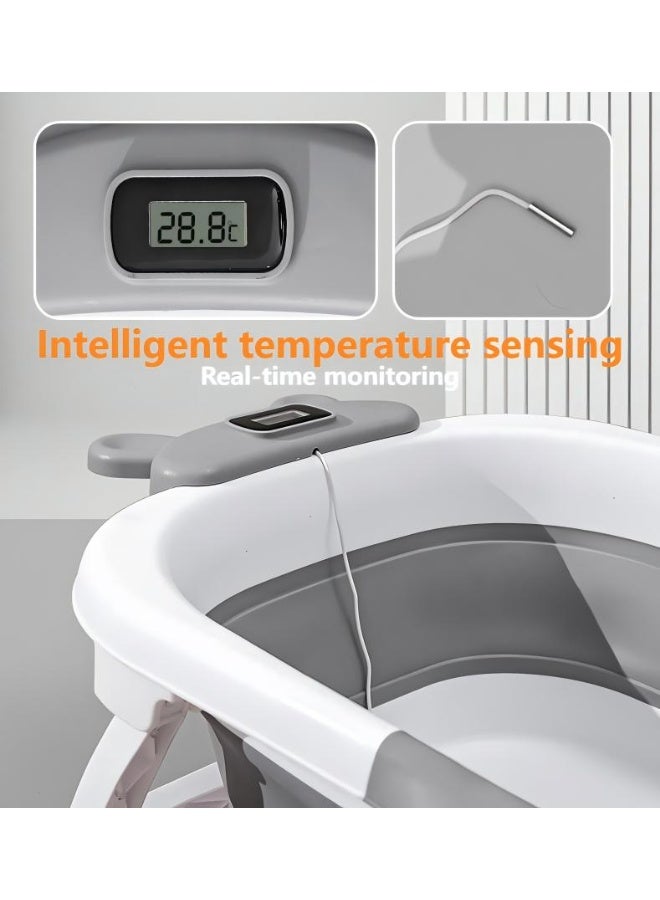 زيريفام حوض استحمام الطفل القابل للطي,حوض استحمام الطفل القابل للطي للمولدين حديثي الولادة, حوض استحمام سفر الطفل المحمول مع مقياس الحرارة وثقب الصرف الصحي,حوض استحمام الطفل الدائم للأطفال البالغين من العمر 0 ~ 6 سنوات والطفل الصغير - Image 3