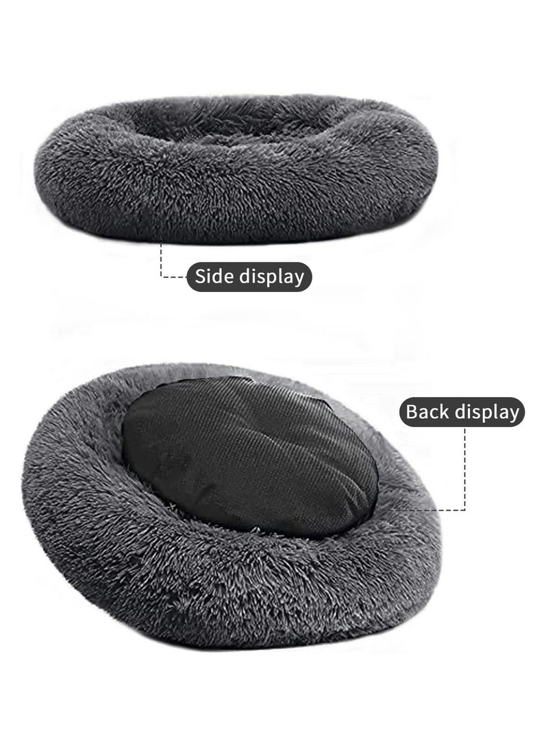 Fluffy Donut Style Soft Plush Machine Washable Self Calming Worming Cuddle Anti-Slip Base Circle Bed For Cats Puppies And Small Dogs Bed Black - Image 5