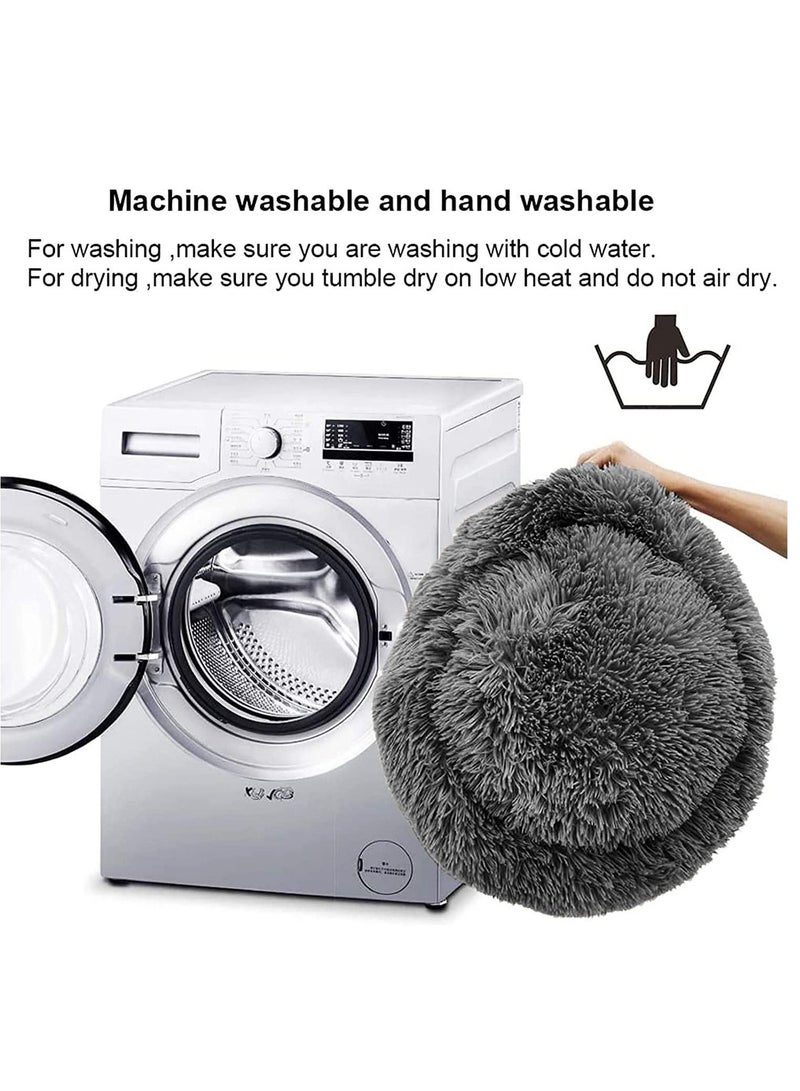 Fluffy Donut Style Soft Plush Machine Washable Self Calming Worming Cuddle Anti-Slip Base Circle Bed For Cats Puppies And Small Dogs Bed Black - Image 4