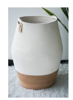 Goodpick Goodpick Large Laundry Hamper | Tall Wicker Hamper Laundry Basket, Soft Cotton Rope Woven Hamper, Farmhouse Design Graceful Curve Basket 25.6 Inches Height  - Image 1