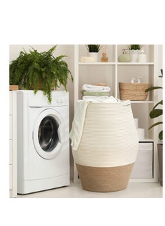 Goodpick Goodpick Large Laundry Hamper | Tall Wicker Hamper Laundry Basket, Soft Cotton Rope Woven Hamper, Farmhouse Design Graceful Curve Basket 25.6 Inches Height  - Image 2