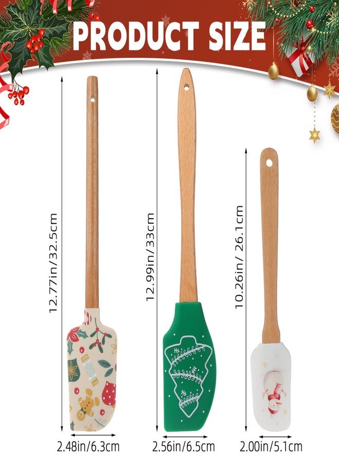 JECOMPRIS 3Pcs Christmas Silicone Spatula: Cake Spatula with Wooden Handle for Holiday - Xtmas Kitchen Utensils for Cooking Baking Cookie Mixing Stir Butter Cream - Image 2