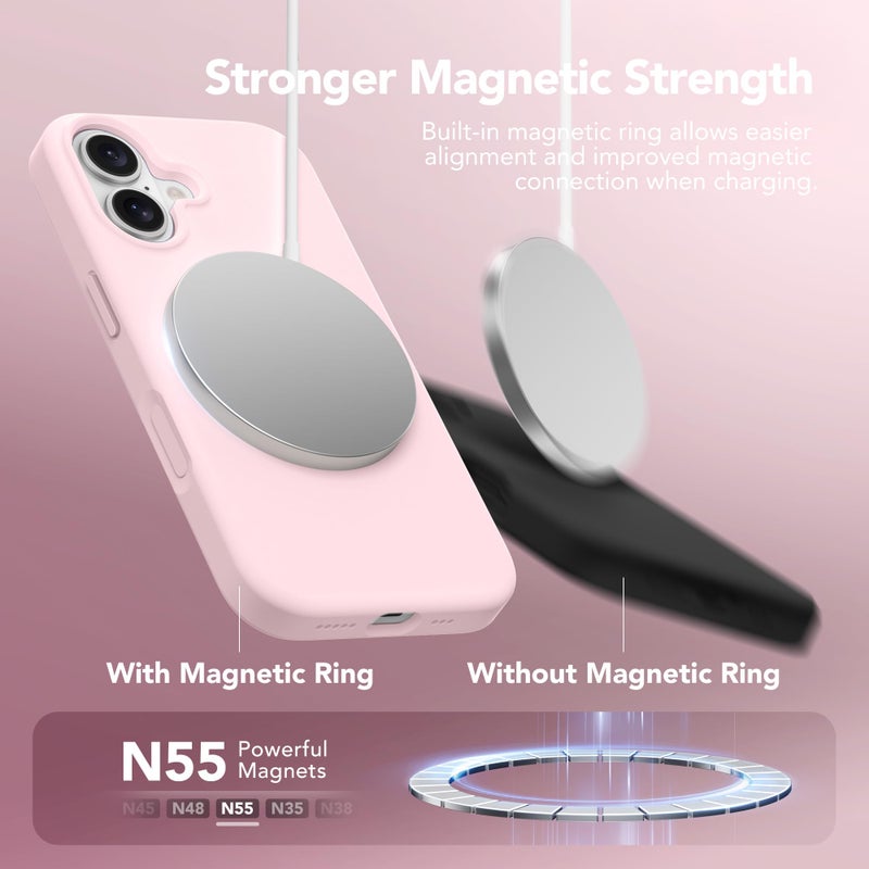 GONEZ Magnetic for iPhone 16 Case, Compatible with MagSafe, [Screen Protector + Camera Lens Protector], Liquid Silicone Shockproof Protective Phone Case for iPhone 16 6.1", Chalk Pink - Image 3