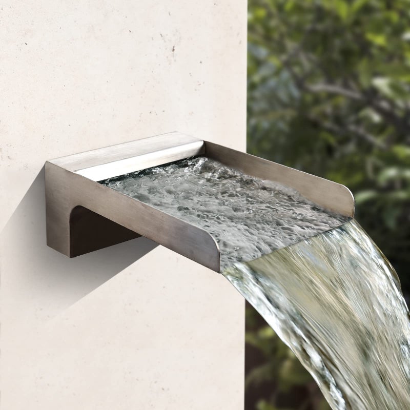 PONDO 304 Stainless Steel Made Exquisite Handcrafted Waterfall Spout for Landscape Water Fountain Spout Scupper Luxury Decoration for Pools Ponds Water Walls Brushed Finishing