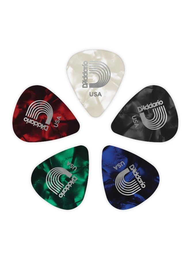 Daddario Guitar Picks Assorted Celluloid Plectrum Pack Classic Pearl Style for Acoustic Electric Bass Guitar Ukulele Mandolin String Instruments Accessories - Medium Gauge 0.70 mm - 5 Pcs - Image 1