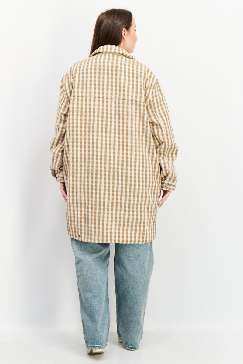 NA-KD Women Checkered Trench Coat, Beige Combo - Image 2