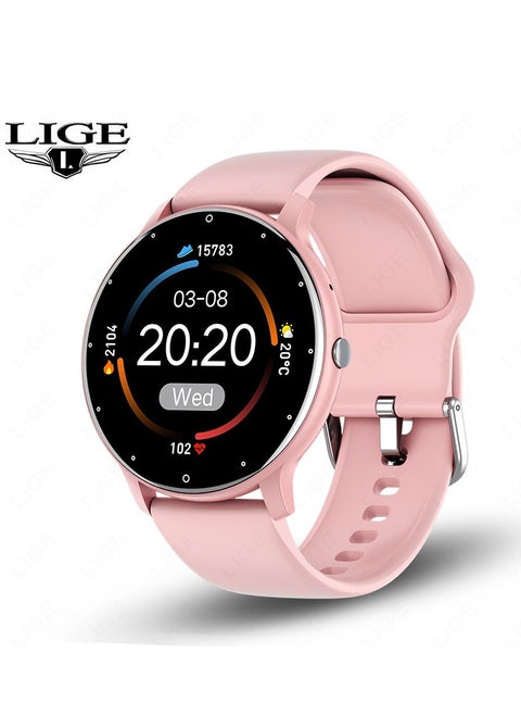 Smart Watch 1.28 inch Full Touch Screen Sport Tracker Watch Waterproof Bluetooth Silicone Strap Pink for Women