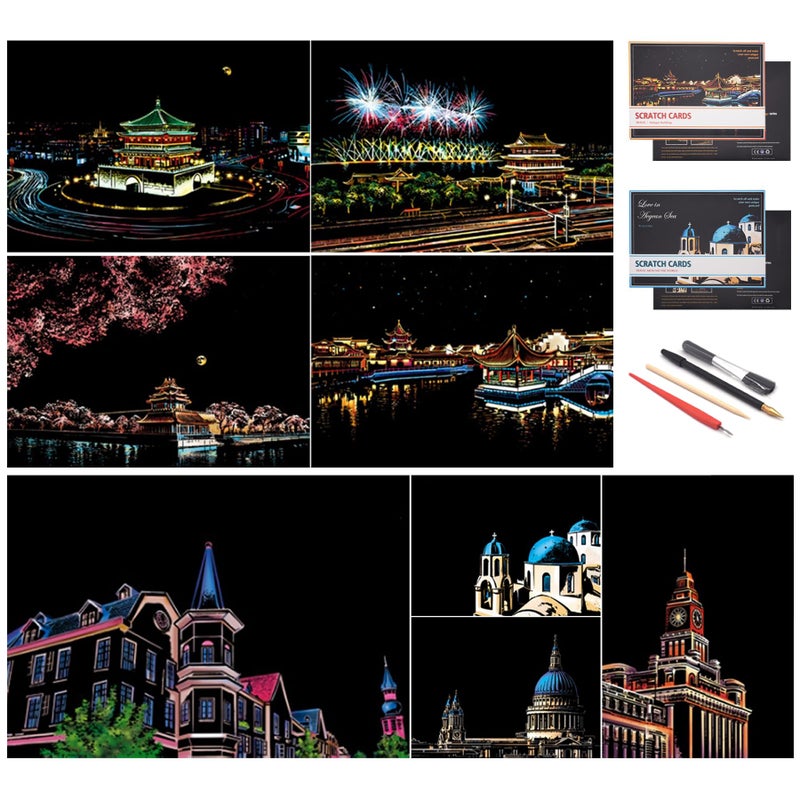 BOTEEN Rainbow Painting Scratch Paper By BOTEEN City Series Night SceneScratch Painting Creative GiftScratchboard for Adult and Kidswith 4 ToolsSize117x83A48PACK - Image 2