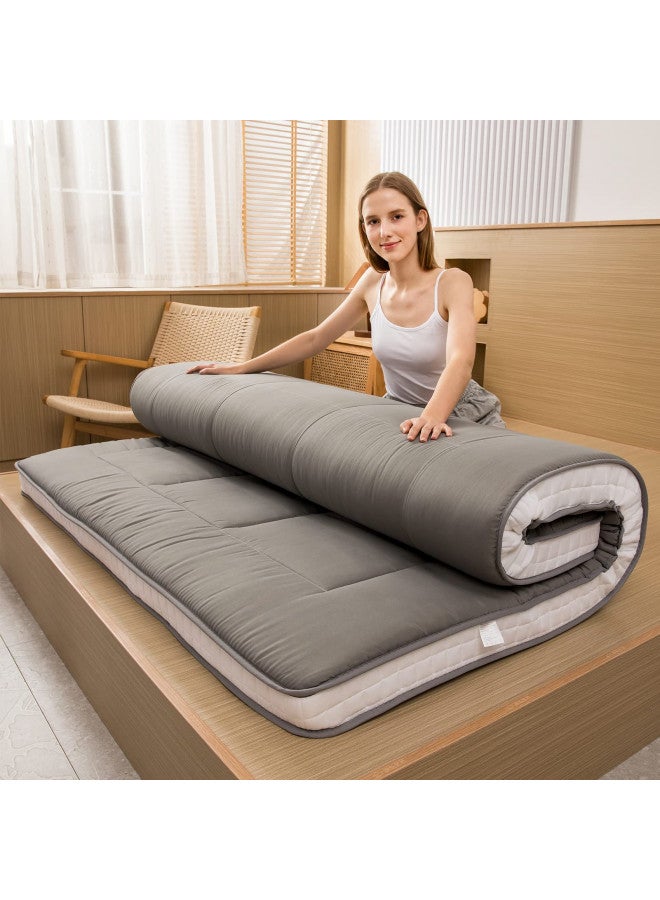 MAXYOYO Futon Mattress, Padded Japanese Floor Mattress Quilted Bed Mattress Topper, Extra Thick Folding Sleeping Pad Breathable Floor Lounger Guest Bed for Camping Couch, Dark Grey, Full - Image 1
