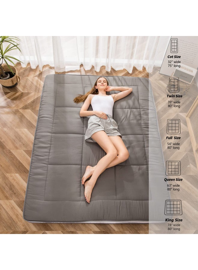 MAXYOYO Futon Mattress, Padded Japanese Floor Mattress Quilted Bed Mattress Topper, Extra Thick Folding Sleeping Pad Breathable Floor Lounger Guest Bed for Camping Couch, Dark Grey, Full - Image 3