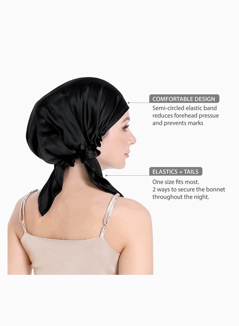 Bluejw Silk Sleep Cap, Bonnet for Sleeping, 100% Hair with Tie Band, Curly Hair, Wrap Care (Black) - Image 3