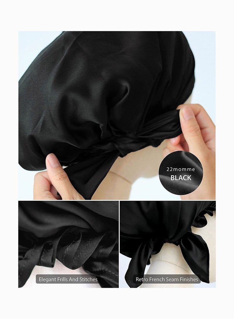 Bluejw Silk Sleep Cap, Bonnet for Sleeping, 100% Hair with Tie Band, Curly Hair, Wrap Care (Black) - Image 4