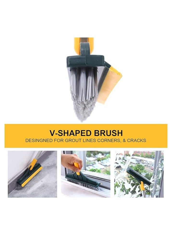 Blueland 2 in 1 Cleaning Scrub Brush With Wiper, Floor Scrape V-Shape Squeegee for Tub and Tile, Triangular Rotating Long Adjustable Handle for Bathroom, Patio, Kitchen, Garage, Kitchen, Wall and Deck  - Image 4