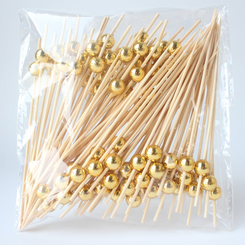 100-Pack Gold Plated Beaded Fruit Picks for Appetizers gold bead plating 