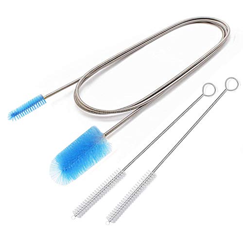 desin Flexible Drain Brush, Nylon Cleaner Double Ended Elastic Hose Pipe 67-inch and 2 PCS 8.2-inch Straw Cleaning Brush (Blue) - Image 1