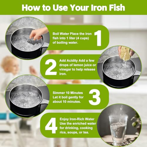 DWETG Iron Fish for Cooking, Reusable Natural Sources of Iron Ingot for Daily Iron Supplement, Food Safe Iron Booster for Water & Meals, Healthy Gift for Family 2 Pack - Image 4