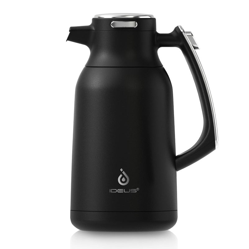 IDEUS 68 oz Stainless Steel Thermal Coffee Carafe Double Wall Insulated Vacuum Flask Water Coffee and Beverage Dispenser 12 Hour Heat 24 Hour Cold Retention Black
