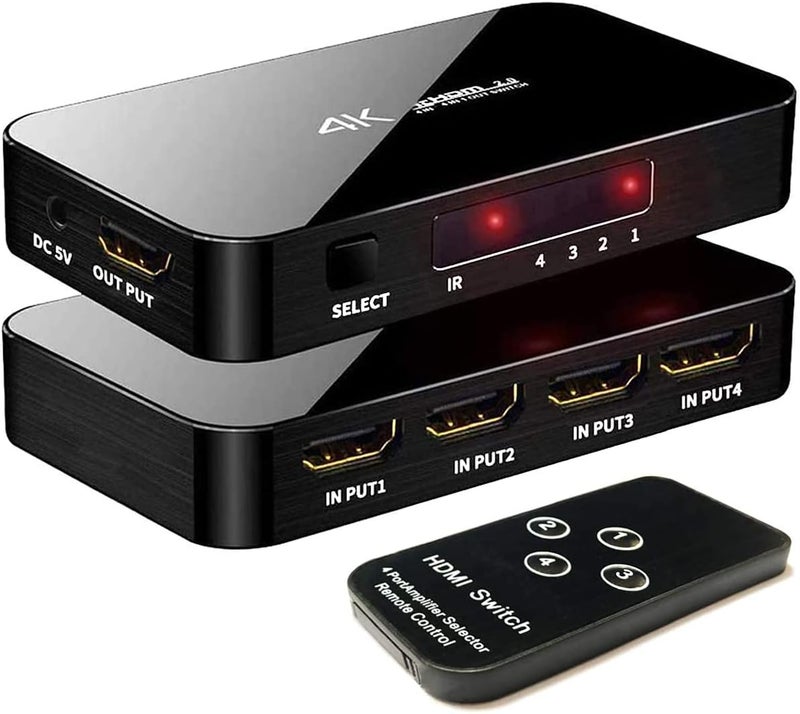ENBUER مفتاح HDMI 4X1، محول HDMI 4 في 1 بدقة 4K Ultra HD يدعم HDMI 2.0 HDCP 2.2، 4K@60Hz، 3D، 1080P، 4Kx2k@60Hz (تحكم عن بعد IR) - Image 1