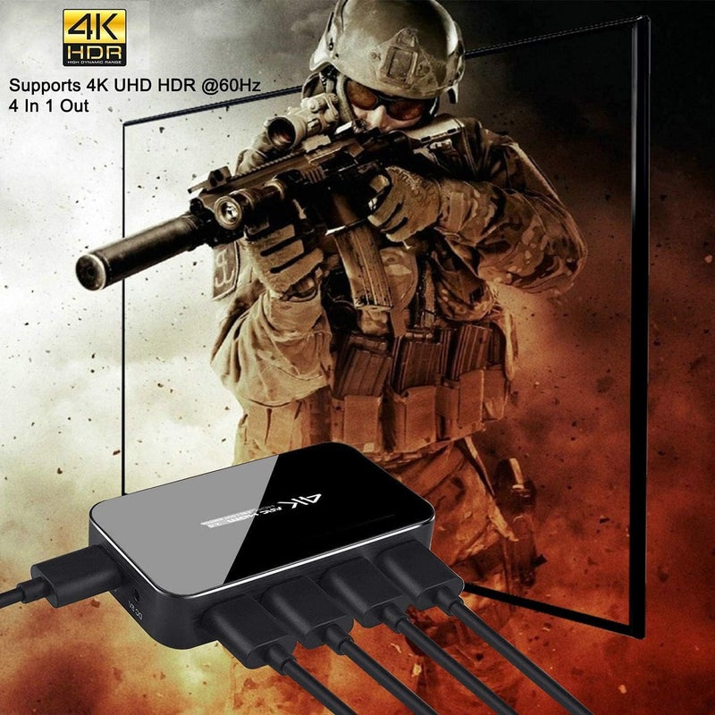 ENBUER مفتاح HDMI 4X1، محول HDMI 4 في 1 بدقة 4K Ultra HD يدعم HDMI 2.0 HDCP 2.2، 4K@60Hz، 3D، 1080P، 4Kx2k@60Hz (تحكم عن بعد IR) - Image 5