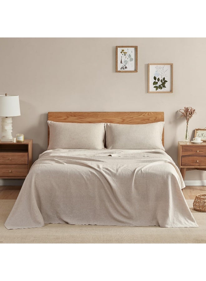 DAPU Pure Linen Sheets Set, 100% French Linen from Normandy, Breathable and Durable for Hot Sleepers, 4 Pcs Set - 1 Flat Sheet, 1 Fitted Sheet, 2 Pillowcases (Natural Linen, King)  - Image 1