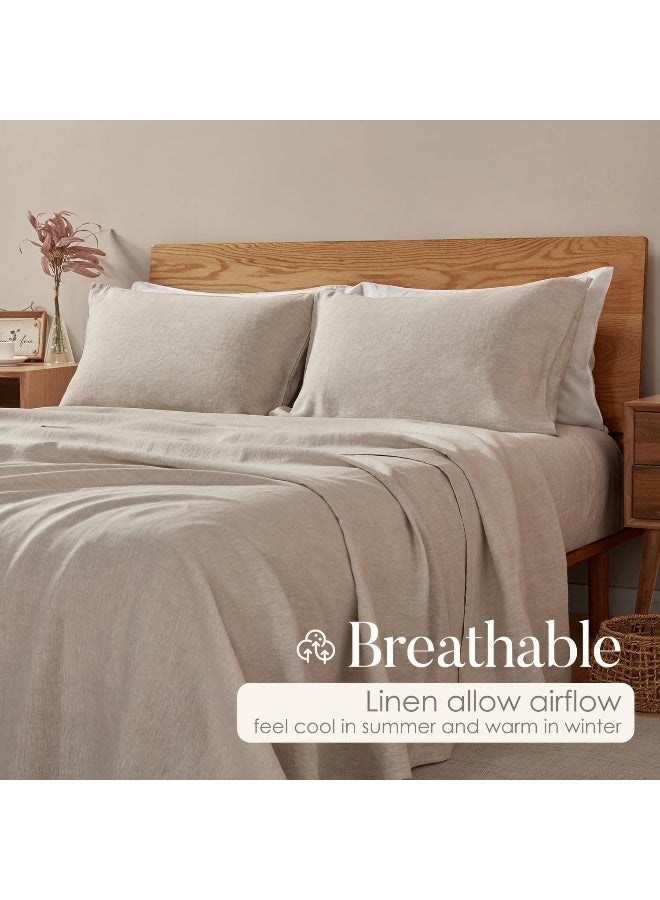 DAPU Pure Linen Sheets Set, 100% French Linen from Normandy, Breathable and Durable for Hot Sleepers, 4 Pcs Set - 1 Flat Sheet, 1 Fitted Sheet, 2 Pillowcases (Natural Linen, King)  - Image 3