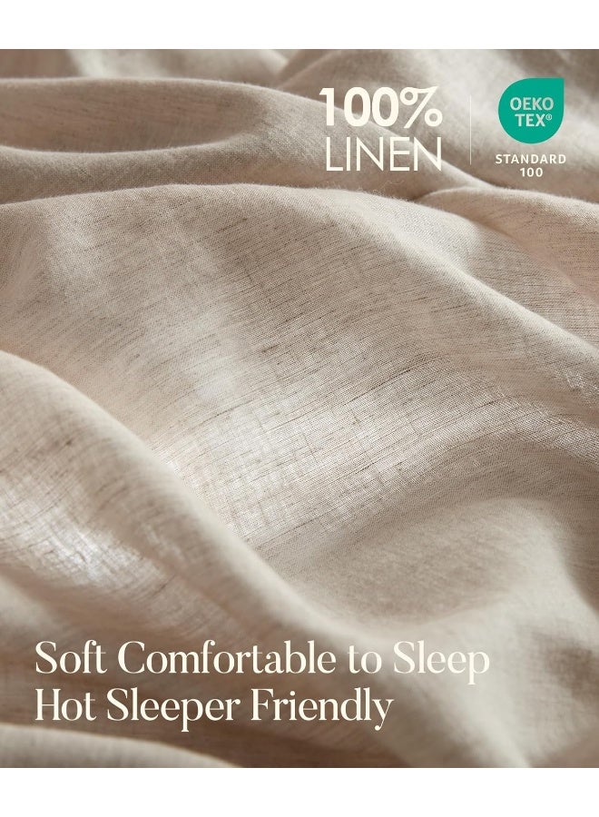 DAPU Pure Linen Sheets Set, 100% French Linen from Normandy, Breathable and Durable for Hot Sleepers, 4 Pcs Set - 1 Flat Sheet, 1 Fitted Sheet, 2 Pillowcases (Natural Linen, King)  - Image 2