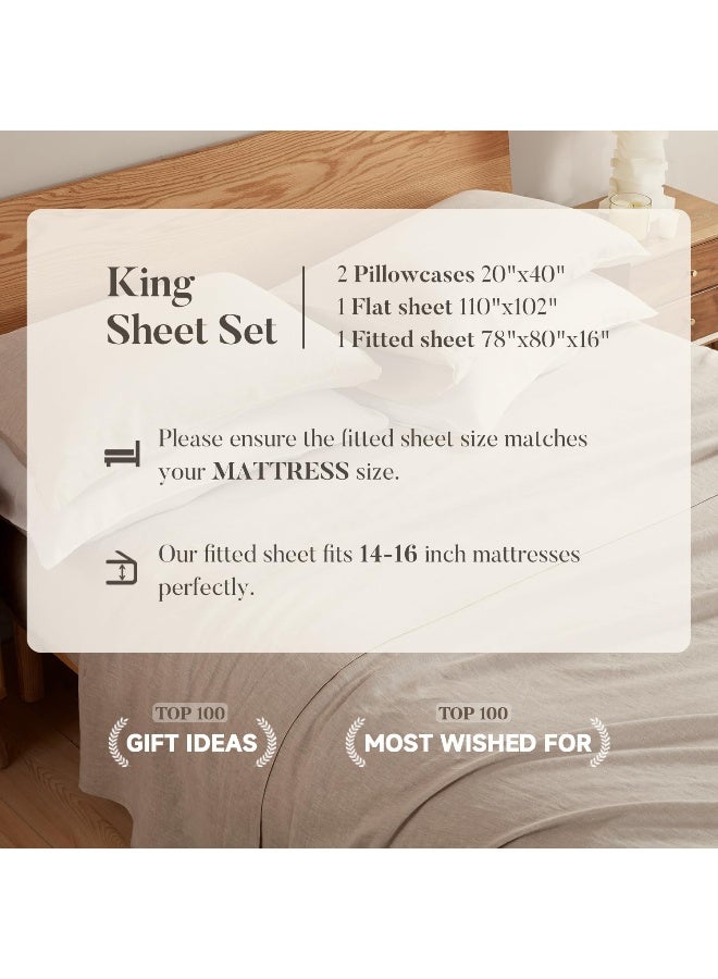 DAPU Pure Linen Sheets Set, 100% French Linen from Normandy, Breathable and Durable for Hot Sleepers, 4 Pcs Set - 1 Flat Sheet, 1 Fitted Sheet, 2 Pillowcases (Natural Linen, King)  - Image 5