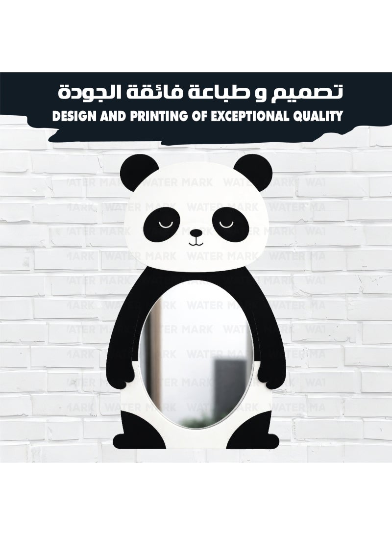 A unisex cartoon panda-shaped wall mirror for children, made of high-quality wood with a cute and fun design. Safe for children and unbreakable, lightweight and easy to install, perfect for decorating children's rooms. - Image 1