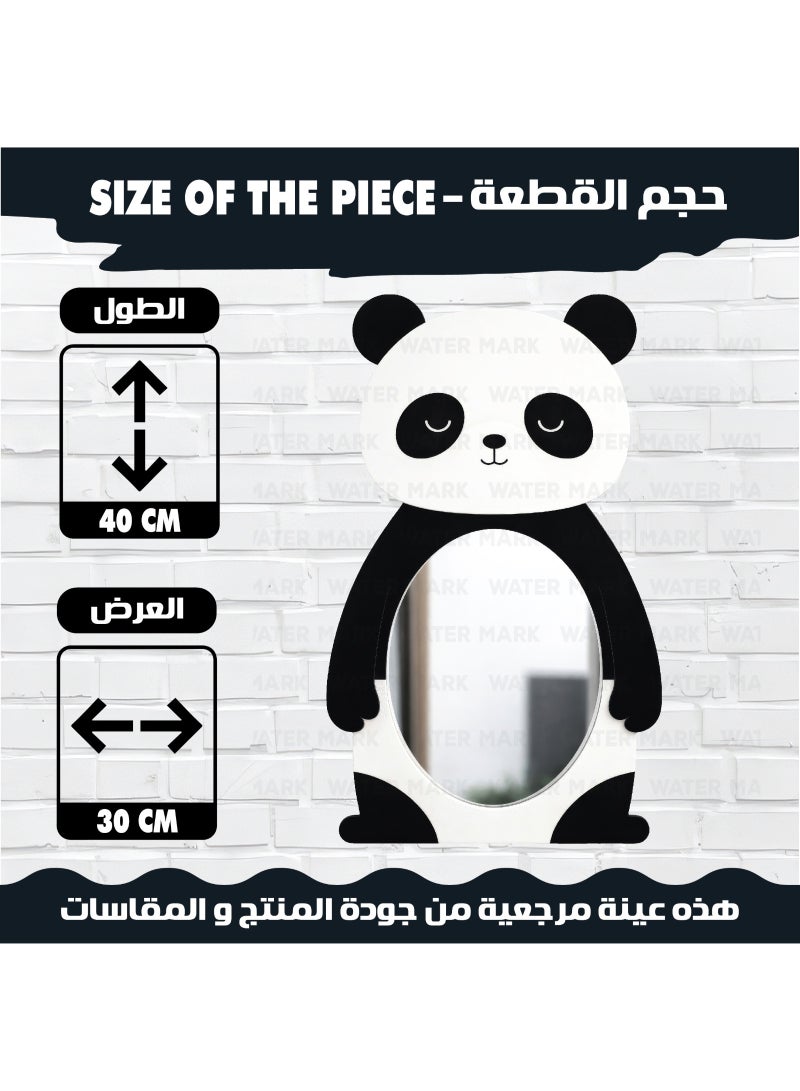 A unisex cartoon panda-shaped wall mirror for children, made of high-quality wood with a cute and fun design. Safe for children and unbreakable, lightweight and easy to install, perfect for decorating children's rooms. - Image 3
