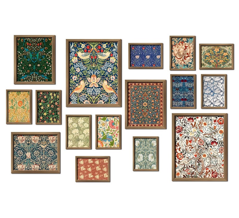 ANERZA 16 PCS Framed William Morris Wall Art Decor, Floral Wall Prints for Bedroom, Gallery Wall Frame Set, Vintage Posters for Living Room Aesthetic, Botanical Collage Kit, Dorm Home Artwork - Image 1