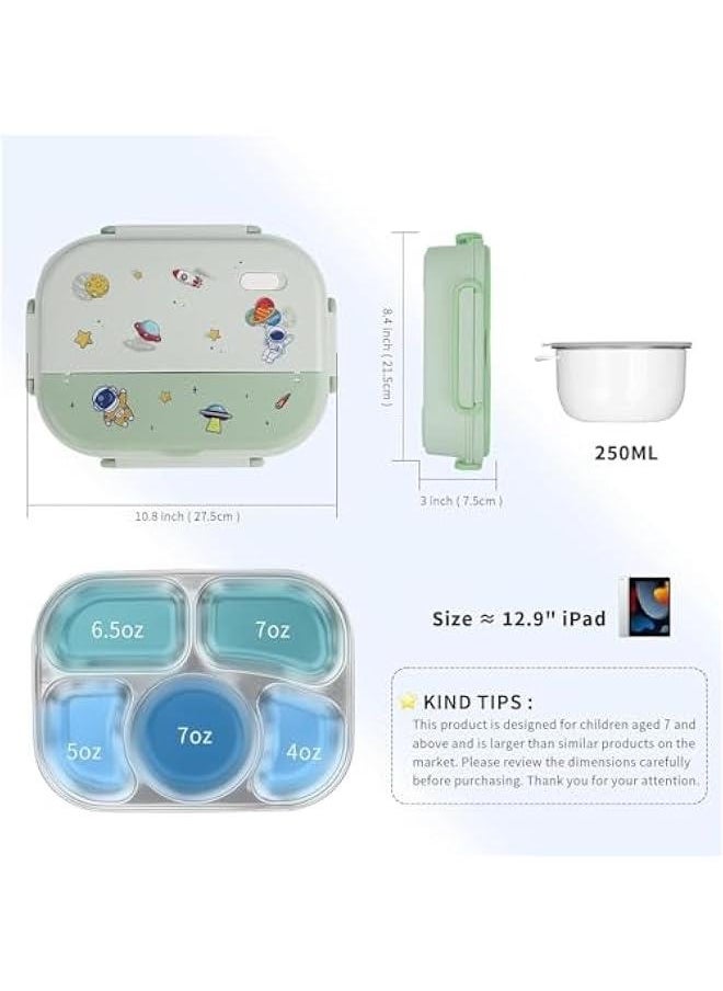 MIXDE - Bento Box For Kids & Adults, Stainless Steel Lunch Box With 5-Compartment, Insulated Lunch Bag, Soup Bowl, Spoon & Chopsticks. Microwave Save, Leak-Proof, BPA-Free, Dishwasher Save (Green) - Image 1