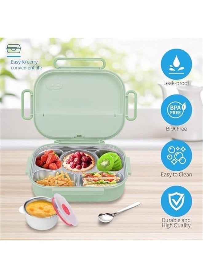 MIXDE - Bento Box For Kids & Adults, Stainless Steel Lunch Box With 5-Compartment, Insulated Lunch Bag, Soup Bowl, Spoon & Chopsticks. Microwave Save, Leak-Proof, BPA-Free, Dishwasher Save (Green) - Image 1