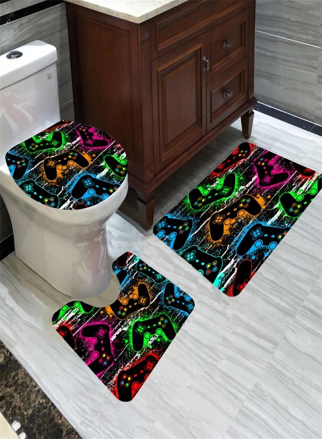 Jiospet 4 Pcs Gaming Shower Curtain Set for Bathroom - Gamepad Bathroom Set for Boys, Game Shower with Rugs, Splash Color Game Controller Curtain with 12 Hooks, 70" x 70" - Image 3