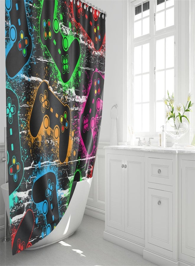 Jiospet 4 Pcs Gaming Shower Curtain Set for Bathroom - Gamepad Bathroom Set for Boys, Game Shower with Rugs, Splash Color Game Controller Curtain with 12 Hooks, 70" x 70" - Image 4