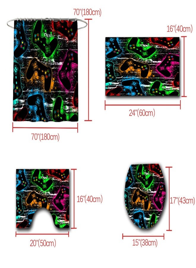 Jiospet 4 Pcs Gaming Shower Curtain Set for Bathroom - Gamepad Bathroom Set for Boys, Game Shower with Rugs, Splash Color Game Controller Curtain with 12 Hooks, 70" x 70" - Image 5