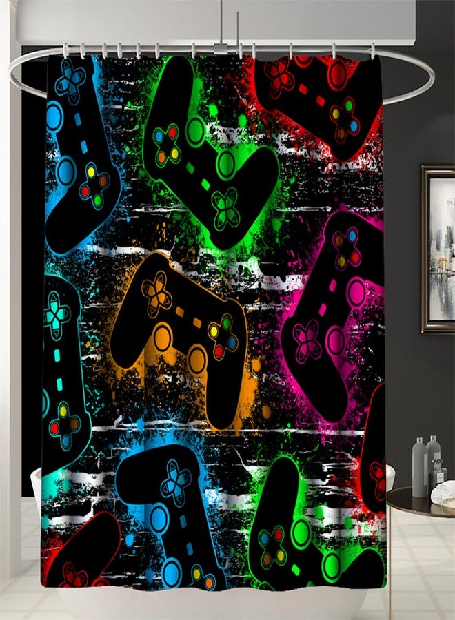 Jiospet 4 Pcs Gaming Shower Curtain Set for Bathroom - Gamepad Bathroom Set for Boys, Game Shower with Rugs, Splash Color Game Controller Curtain with 12 Hooks, 70" x 70" - Image 2