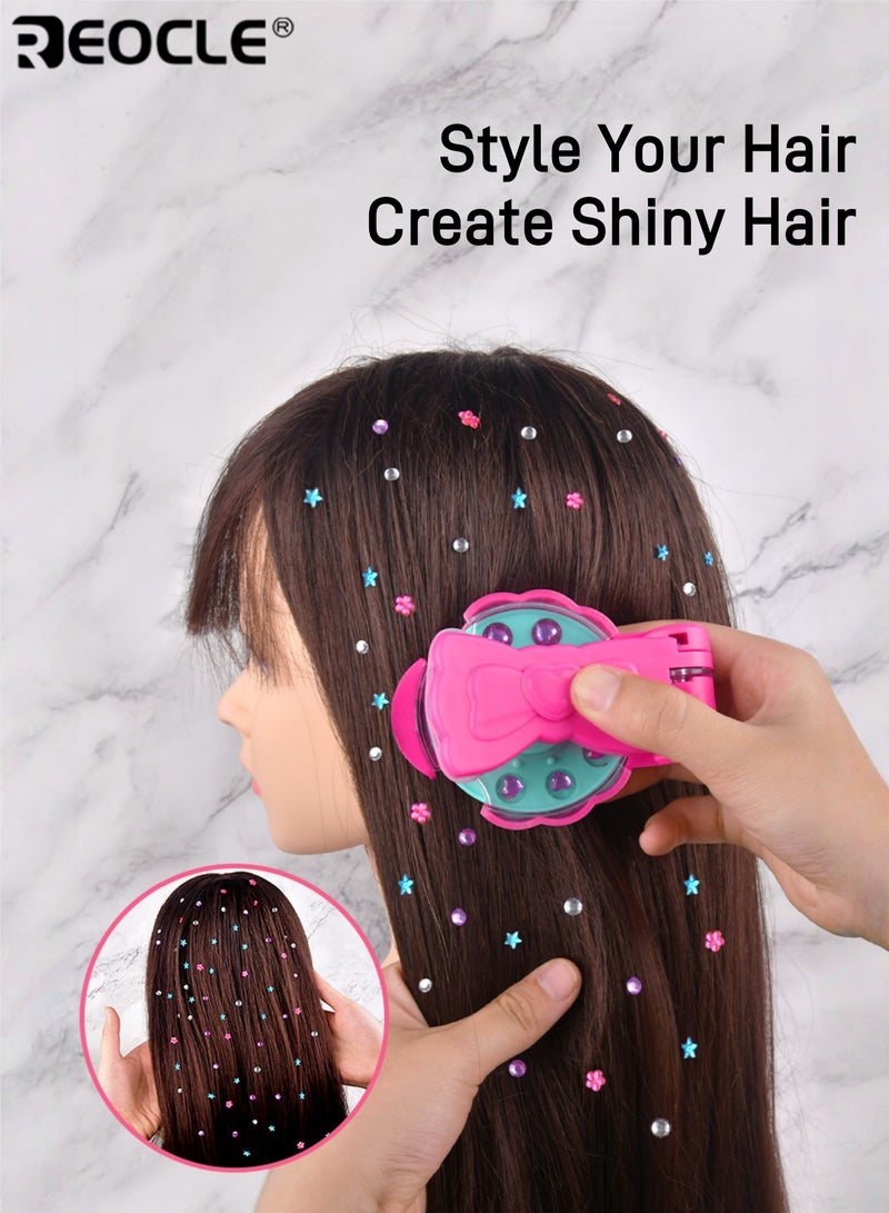 REOCLE Kids Hair Jewels Stamper DIY Set Radiance Collection with Glam Styling Tool Artificial Rhinestones Load Click Glitter Anything Hair Decorating Kit Toy Gift for Girls - Image 2