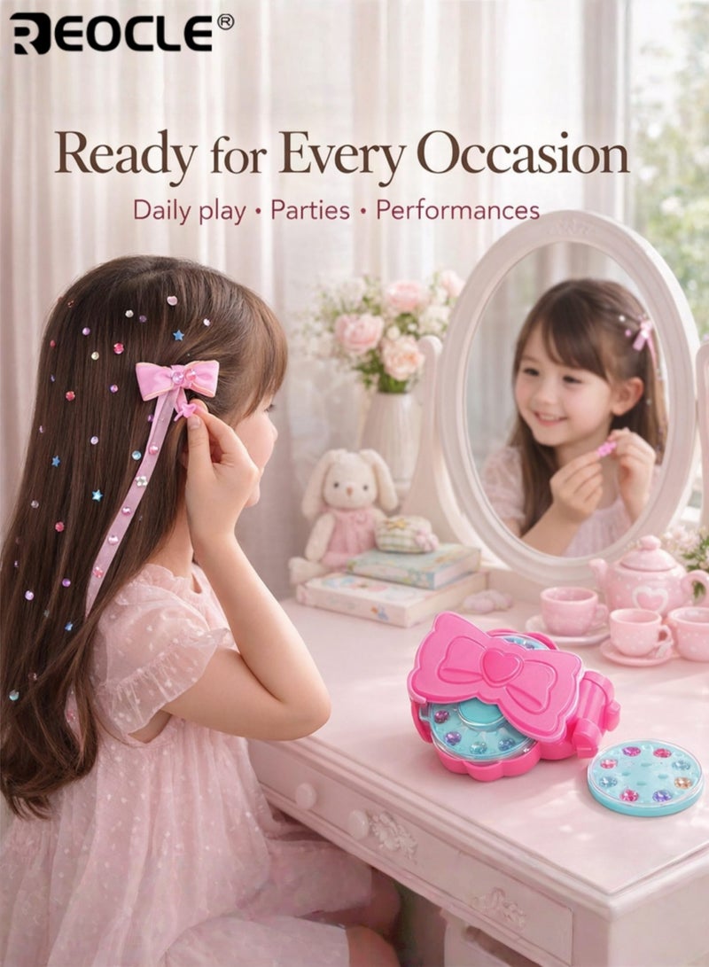 REOCLE Kids Hair Jewels Stamper DIY Set Radiance Collection with Glam Styling Tool Artificial Rhinestones Load Click Glitter Anything Hair Decorating Kit Toy Gift for Girls - Image 4