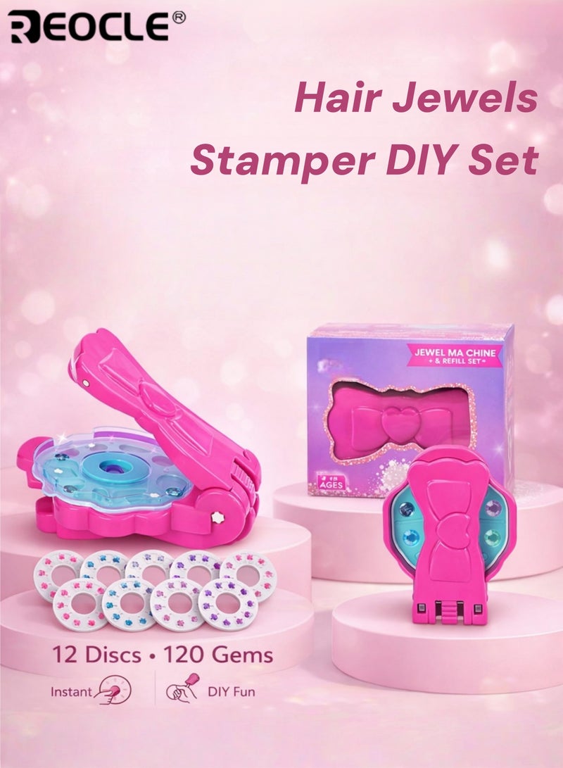 REOCLE Kids Hair Jewels Stamper DIY Set Radiance Collection with Glam Styling Tool Artificial Rhinestones Load Click Glitter Anything Hair Decorating Kit Toy Gift for Girls - Image 1