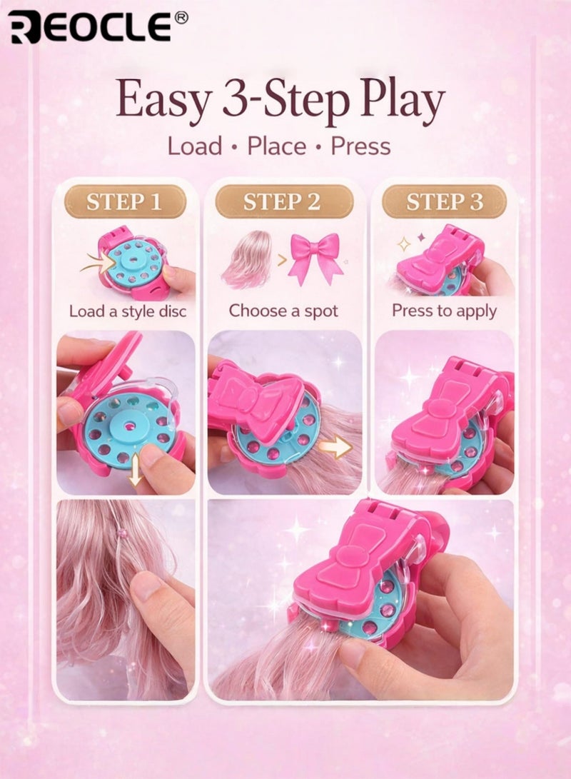 REOCLE Kids Hair Jewels Stamper DIY Set Radiance Collection with Glam Styling Tool Artificial Rhinestones Load Click Glitter Anything Hair Decorating Kit Toy Gift for Girls - Image 5