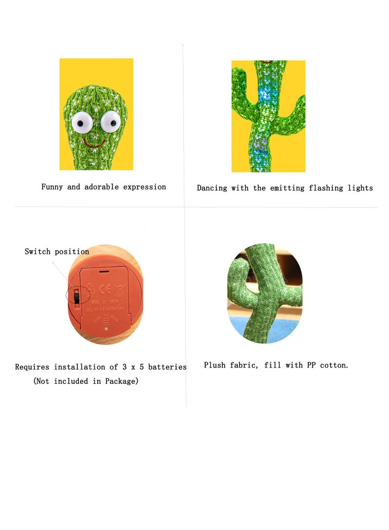 Singing Dancing Cactus for Kids, Talking Recording Mimic Repeating Sings English Songs Electronic Light Up Plush Toy - Image 2
