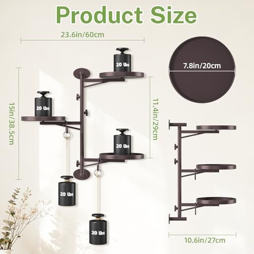 iDavosic.ly Rotating Window Plant Shelves, 3-Tier Metal Wall Stand with 2 Hooks, Flower Display Holder Rack for Living Room, Space Saving, Bronze (Pots/Chains/Plants Not Included) - Image 3