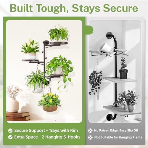iDavosic.ly Rotating Window Plant Shelves, 3-Tier Metal Wall Stand with 2 Hooks, Flower Display Holder Rack for Living Room, Space Saving, Bronze (Pots/Chains/Plants Not Included) - Image 5