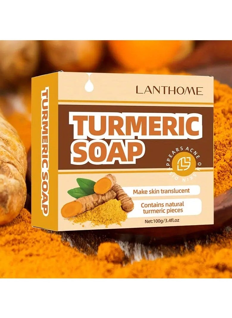 Lanthome 1 PC Turmeric Soap Bar for Glowing Skin - Moisturizing, Alcohol-Free with Shea Butter & Ginger Extract,, For Face & Body, Set  - Image 1