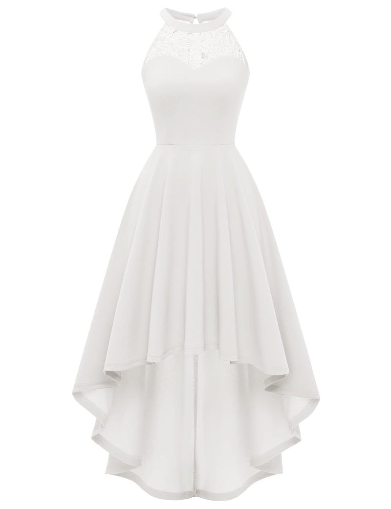 Bbonlinedress Womens Fall High Low White Wedding Dress for Homecoming Cocktail Formal Guest High Low Lace White XL - Image 1