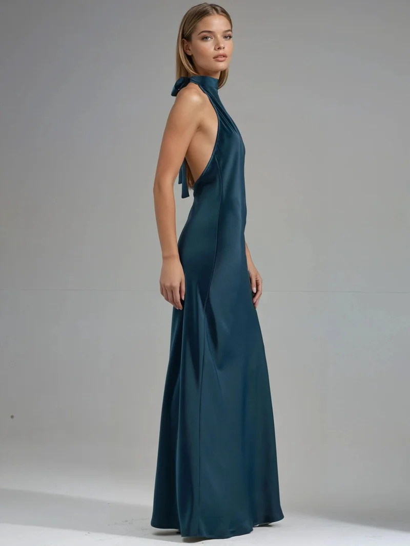 هيكاب Halter Neck Satin Maxi Dress