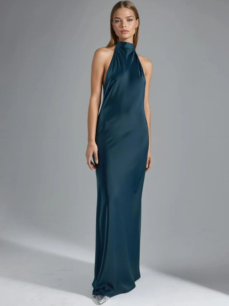 هيكاب Halter Neck Satin Maxi Dress