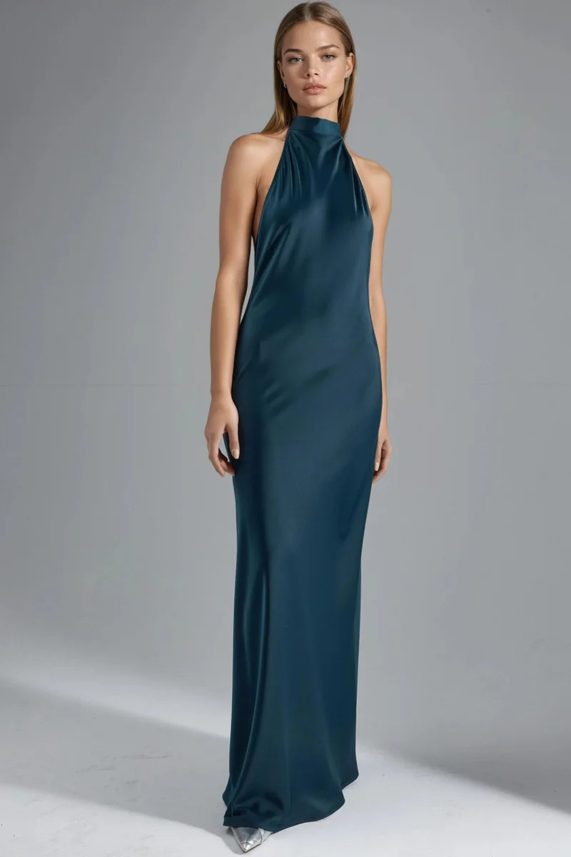 Hiccup Halter Neck Satin Maxi Dress